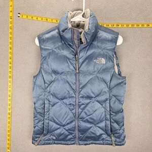 The North Face Vest Womens Small Blue Down Puffer 550 Quilted Zip Pockets